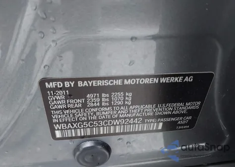2012 BMW 528I from USA, damaged, VIN WBAXG5C53CDW92442